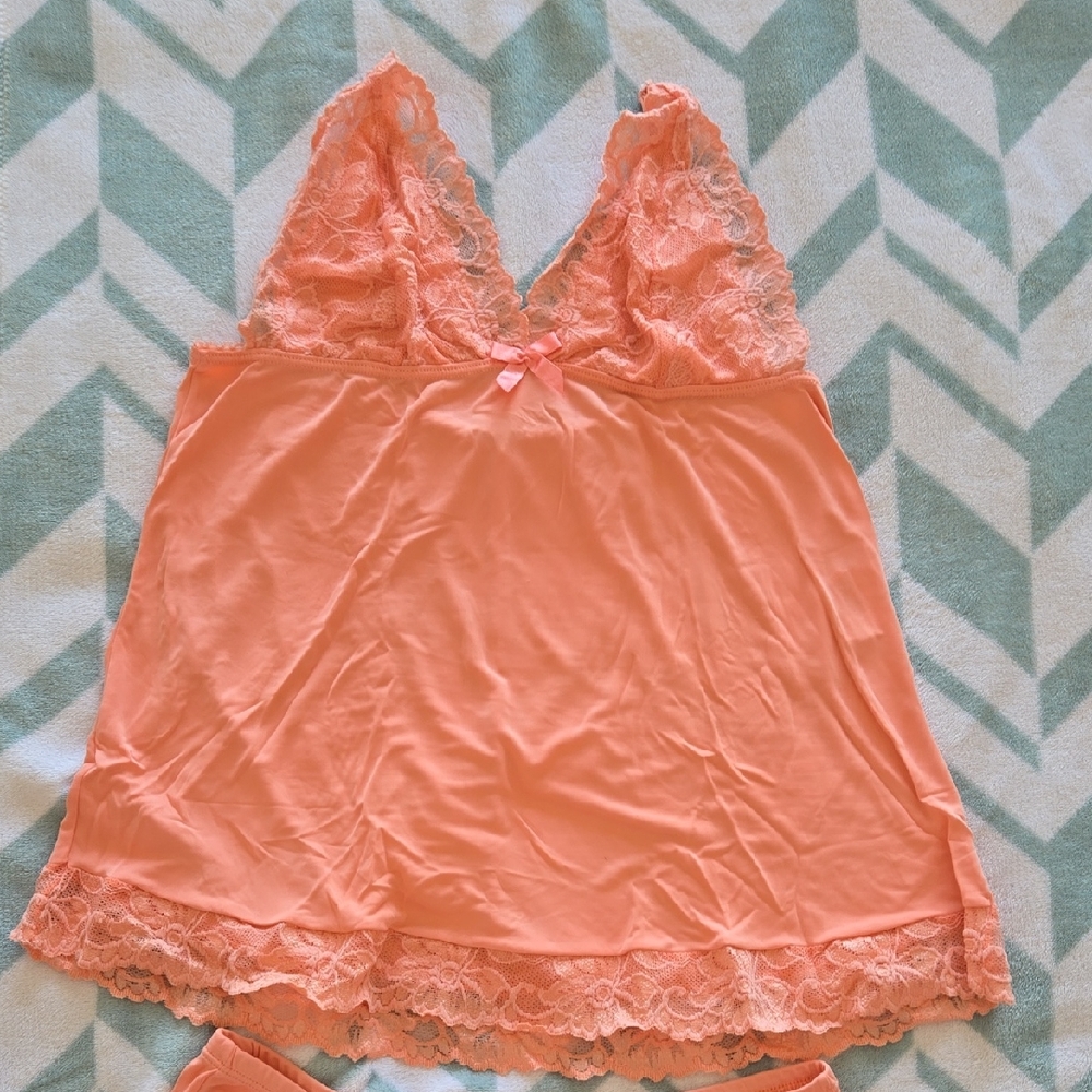 Coral Lace Top and Bottom